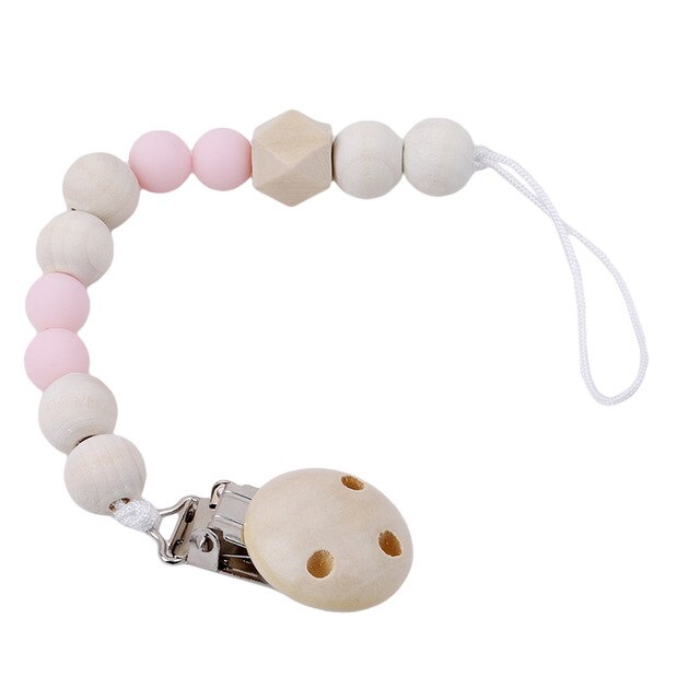 Attache tétine en perles en bois