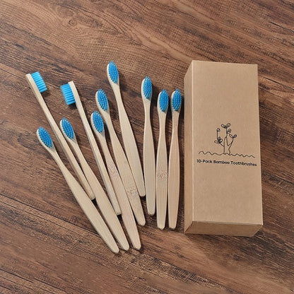 Lot de 10 brosses à dents en bambou, enfants ou adultes