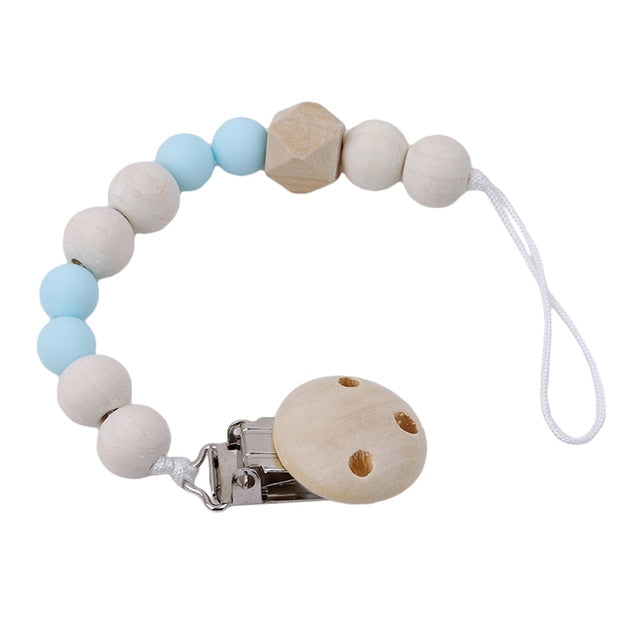Attache tétine en perles en bois
