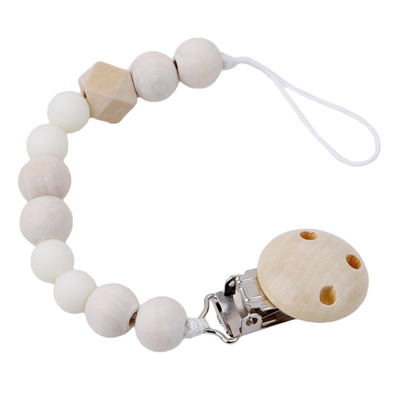 Attache tétine en perles en bois