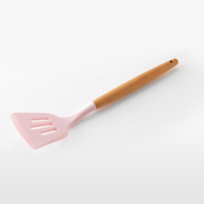 Ustensiles de cuisine en bois et en silicone, pastel