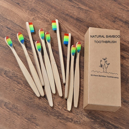 Lot de 10 brosses à dents en bambou, enfants ou adultes