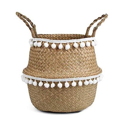 Cache-pot/panier en osier "Guirlandes de boules blanches"