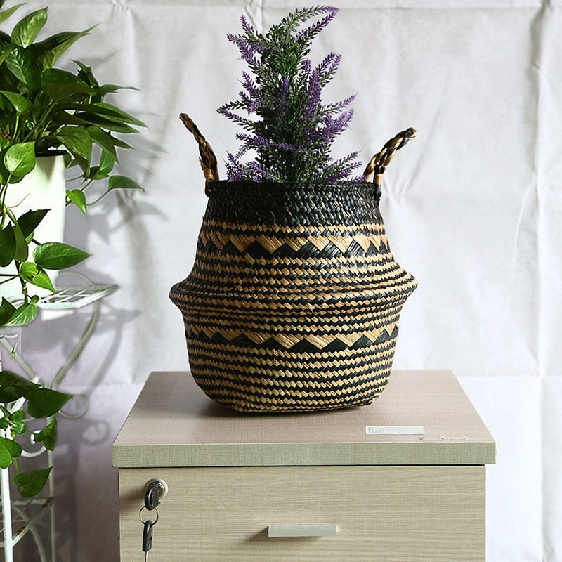 Cache-pot/panier en paille