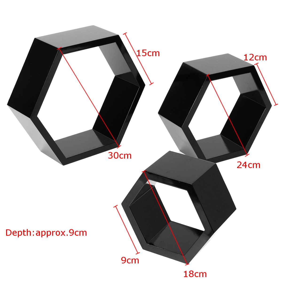 Lot de 3 étagères murales hexagonales