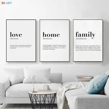 Toile "love, home, family"