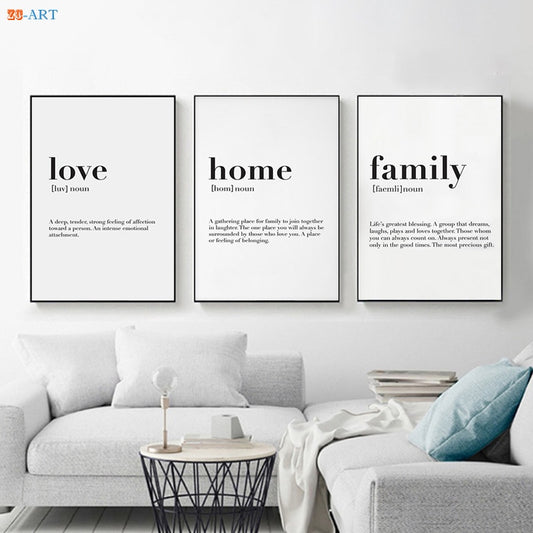 Toile "love, home, family"