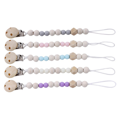 Attache tétine en perles en bois