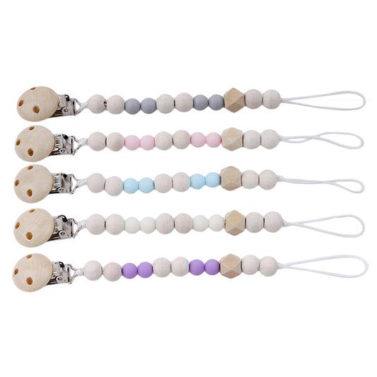 Attache tétine en perles en bois