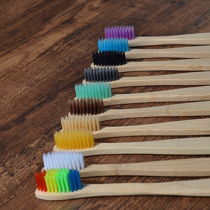Lot de 10 brosses à dents en bambou, enfants ou adultes