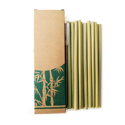 Lot de 10 pailles en bambou naturel, réutilisables