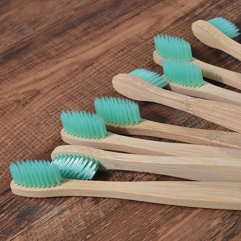Lot de 10 brosses à dents en bambou, enfants ou adultes