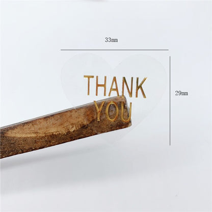 Lot de 100 autocollants transparents, coeur "handmade with love" et "thank you"