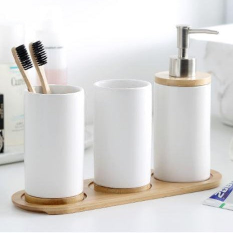 Trio d'accessoires de salle de bain, céramique